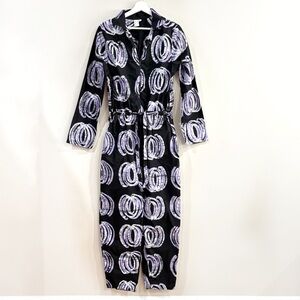 Osei-Duro Jumpsuit Women’s Size L Black Purple Print Belted 100% Cotton